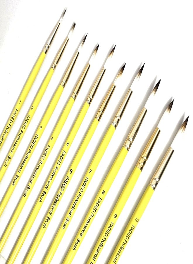 Faded 10 Piece Handmade Professional Paintbrush Set - Synthetic Hair Brushes for Acrylic & Watercolor Painting | Artist-Grade Brushes for Canvas, Paper, Crafts & DIY Art Projects (Round) - Image 3